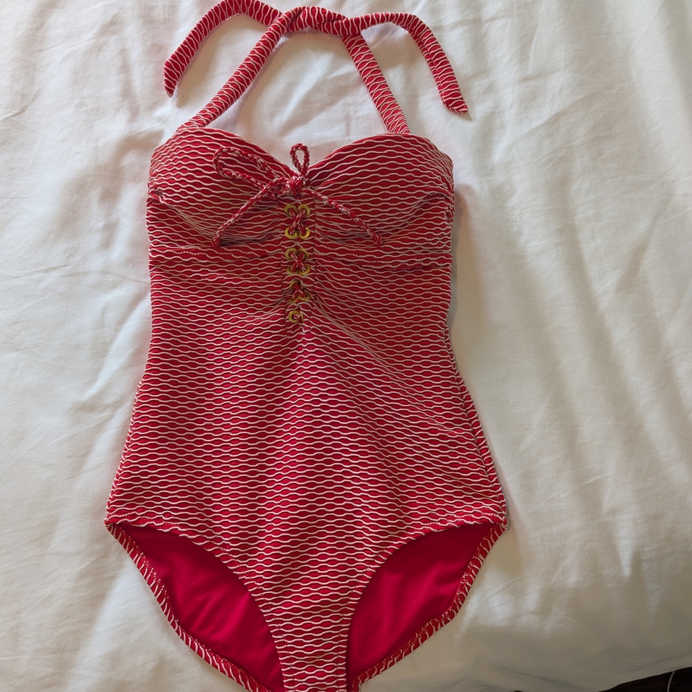 Jessica Simpson Red One Piece Swimsuit Ribbed Design